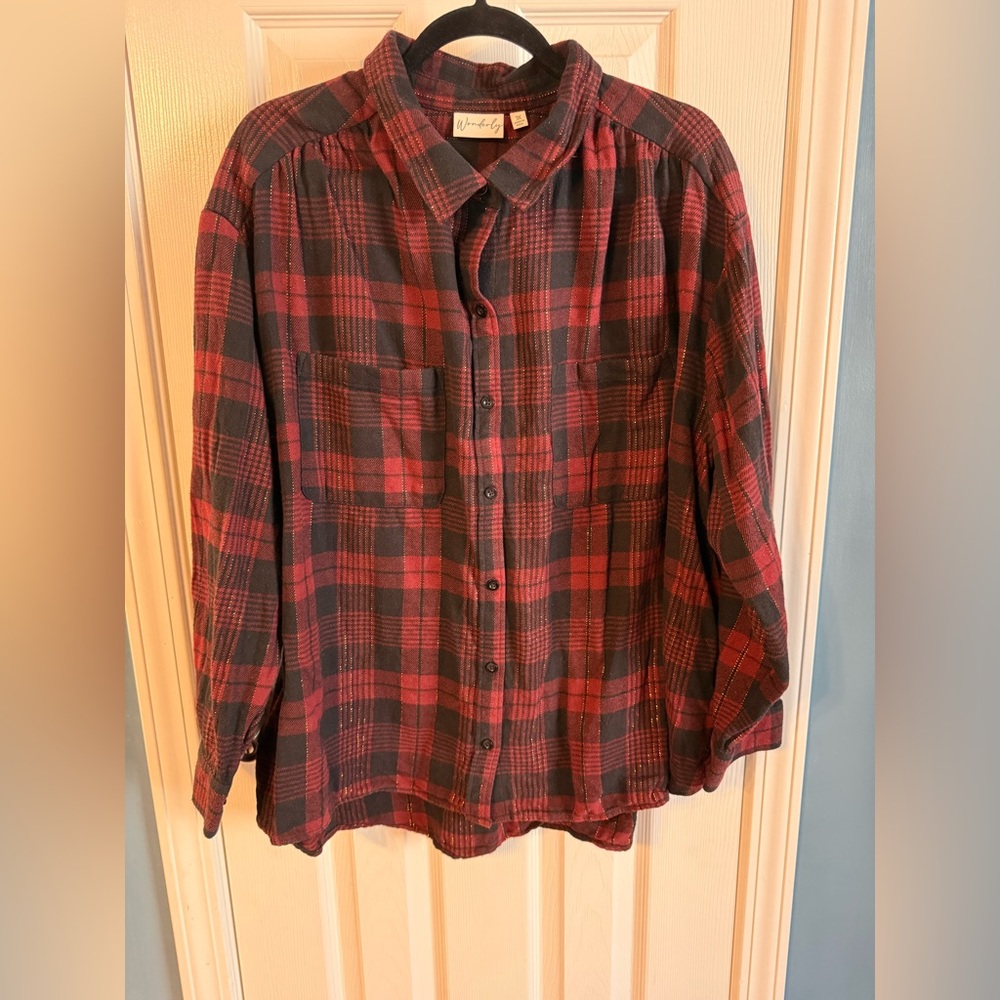 Wonderly Burgundy and Black Plaid Shirt